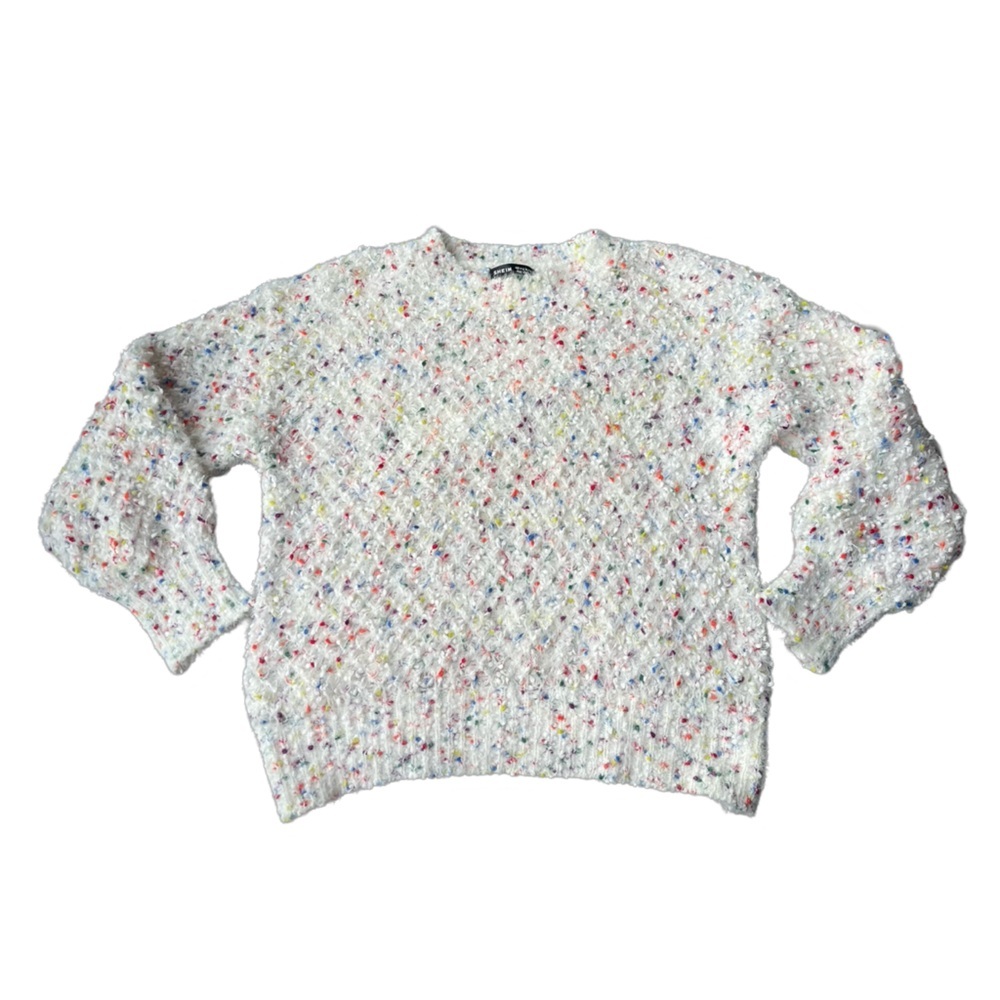 SHEIN Rainbow Color Speckled Fuzzy Crew Neck Long Sleeve Sweater - Size Medium - Picture 3 of 9